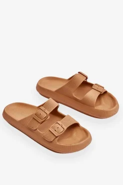 Boto Klapki Basenowe*Lekkie Piankowe Damskie Klapki Brązowe Cleve