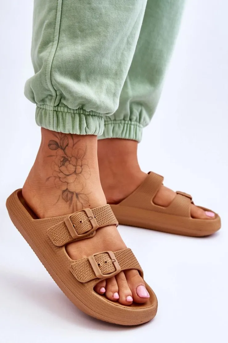 Boto Klapki Basenowe*Lekkie Piankowe Damskie Klapki Brązowe Cleve