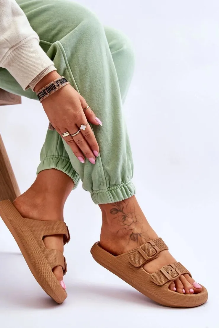 Boto Klapki Basenowe*Lekkie Piankowe Damskie Klapki Brązowe Cleve