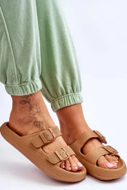 Boto Klapki Basenowe*Lekkie Piankowe Damskie Klapki Brązowe Cleve