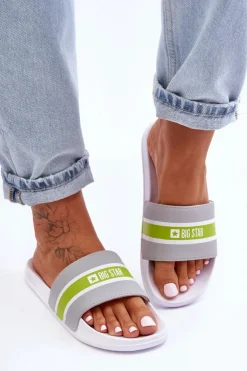 Discount Big Star Shoes Lekkie Piankowe Klapki Big Star JJ274647 Biało-Szare Biały