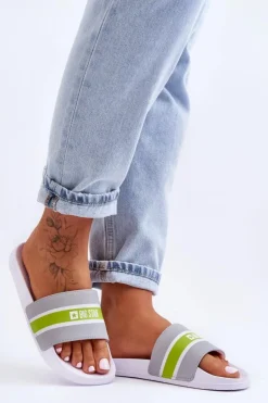 Discount Big Star Shoes Lekkie Piankowe Klapki Big Star JJ274647 Biało-Szare Biały