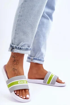 Discount Big Star Shoes Lekkie Piankowe Klapki Big Star JJ274647 Biało-Szare Biały