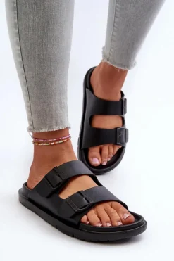 Outlet Big Star Shoes Lekkie Piankowe Klapki Damskie Z Klamrami Big Star NN274A750 Czarne Czarny