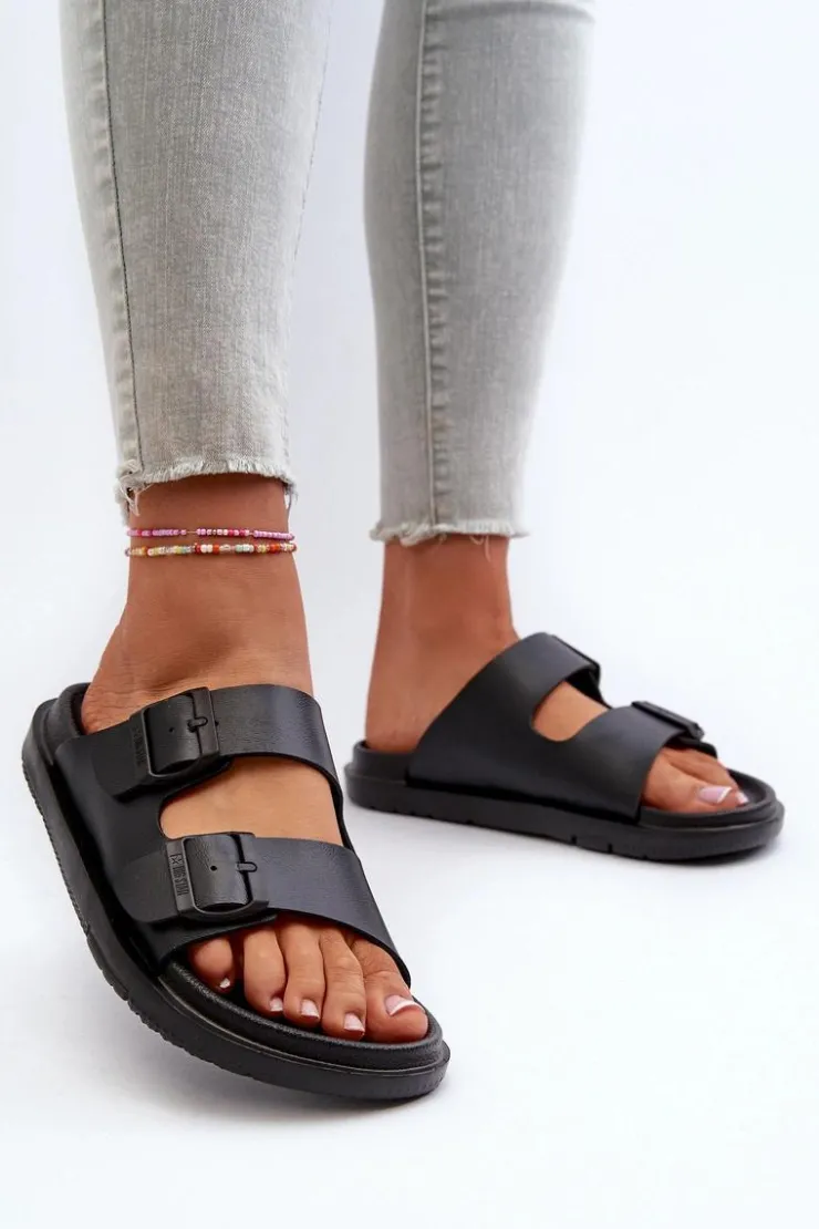 Outlet Big Star Shoes Lekkie Piankowe Klapki Damskie Z Klamrami Big Star NN274A750 Czarne Czarny