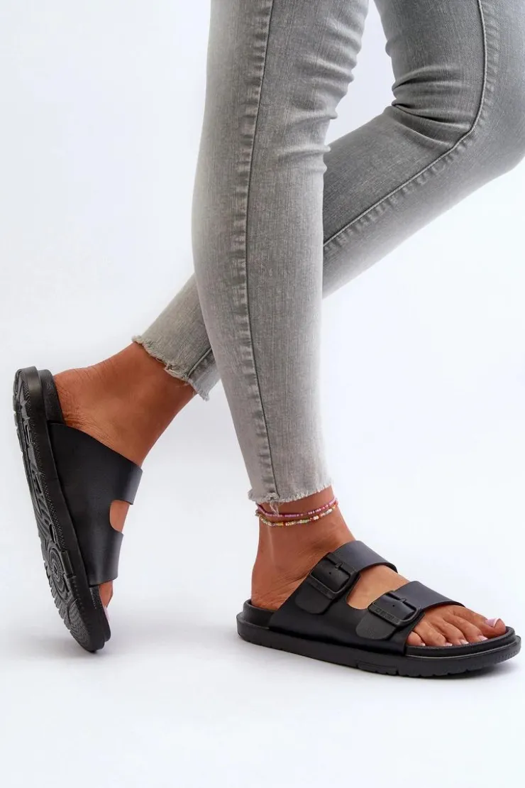 Outlet Big Star Shoes Lekkie Piankowe Klapki Damskie Z Klamrami Big Star NN274A750 Czarne Czarny