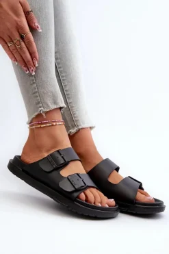 Outlet Big Star Shoes Lekkie Piankowe Klapki Damskie Z Klamrami Big Star NN274A750 Czarne Czarny