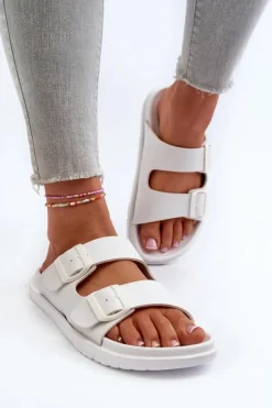 Damskie Big Star Shoes Lekkie Piankowe Klapki Damskie Z Klamrami Big Star NN274A751 Białe