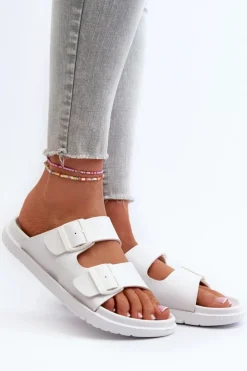 Damskie Big Star Shoes Lekkie Piankowe Klapki Damskie Z Klamrami Big Star NN274A751 Białe