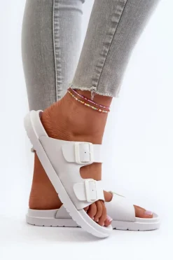 Damskie Big Star Shoes Lekkie Piankowe Klapki Damskie Z Klamrami Big Star NN274A751 Białe