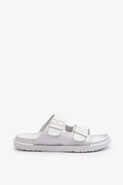 Damskie Big Star Shoes Lekkie Piankowe Klapki Damskie Z Klamrami Big Star NN274A751 Białe