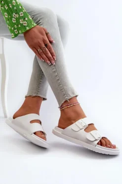 Damskie Big Star Shoes Lekkie Piankowe Klapki Damskie Z Klamrami Big Star NN274A751 Białe