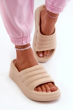 Best Boto Lekkie Piankowe Klapki Damskie Na Koturnie I Platformie Beżowe Tendrea