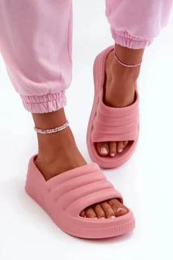 Damskie Boto Lekkie Piankowe Klapki Damskie Na Koturnie I Platformie Różowe Tendrea