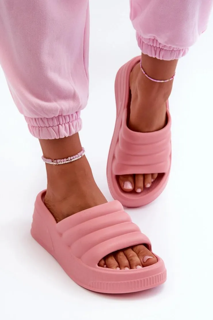 Damskie Boto Lekkie Piankowe Klapki Damskie Na Koturnie I Platformie Różowe Tendrea