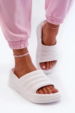 Boto Klapki Na Koturnie|Klapki Basenowe*Lekkie Piankowe Klapki Damskie Na Koturnie I Platformie Białe Tendrea