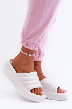 Boto Klapki Na Koturnie|Klapki Basenowe*Lekkie Piankowe Klapki Damskie Na Koturnie I Platformie Białe Tendrea