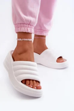 Boto Klapki Na Koturnie|Klapki Basenowe*Lekkie Piankowe Klapki Damskie Na Koturnie I Platformie Białe Tendrea