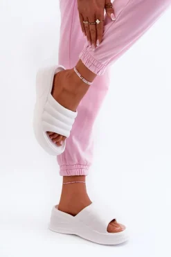 Boto Klapki Na Koturnie|Klapki Basenowe*Lekkie Piankowe Klapki Damskie Na Koturnie I Platformie Białe Tendrea