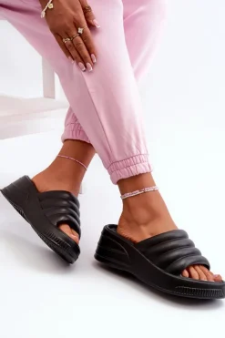 Boto Klapki Na Koturnie|Klapki Basenowe*Lekkie Piankowe Klapki Damskie Na Koturnie I Platformie Czarne Tendrea