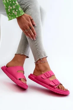 Big Star Shoes Klapki Damskie Big Star|Klapki Basenowe*Lekkie Piankowe Klapki Damskie Z Klamrami Big Star NN274A754 Fuksja Różowy