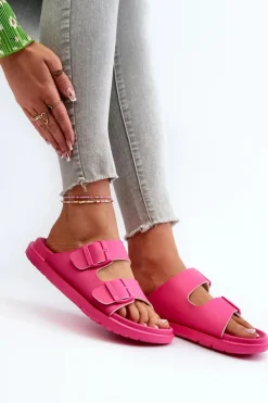 Big Star Shoes Klapki Damskie Big Star|Klapki Basenowe*Lekkie Piankowe Klapki Damskie Z Klamrami Big Star NN274A754 Fuksja Różowy