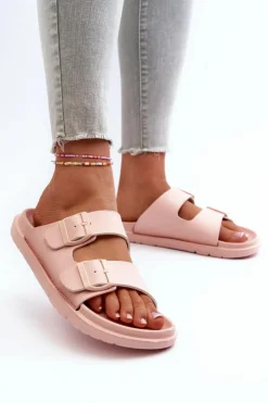 New Big Star Shoes Lekkie Piankowe Klapki Damskie Z Klamrami Big Star NN274A753 Różowe Różowy