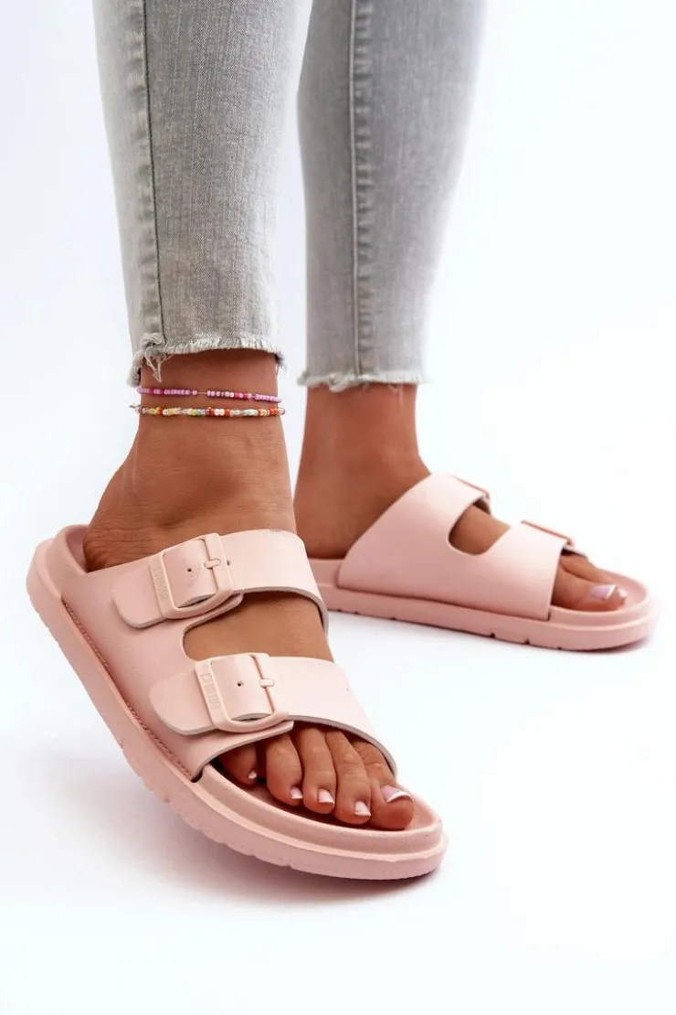 New Big Star Shoes Lekkie Piankowe Klapki Damskie Z Klamrami Big Star NN274A753 Różowe Różowy