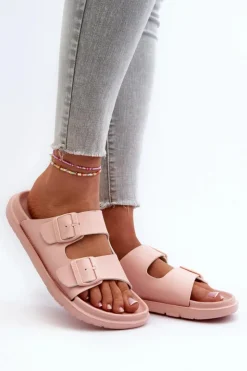 New Big Star Shoes Lekkie Piankowe Klapki Damskie Z Klamrami Big Star NN274A753 Różowe Różowy