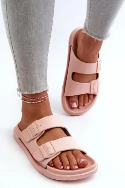 New Big Star Shoes Lekkie Piankowe Klapki Damskie Z Klamrami Big Star NN274A753 Różowe Różowy