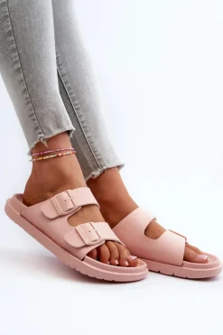 New Big Star Shoes Lekkie Piankowe Klapki Damskie Z Klamrami Big Star NN274A753 Różowe Różowy