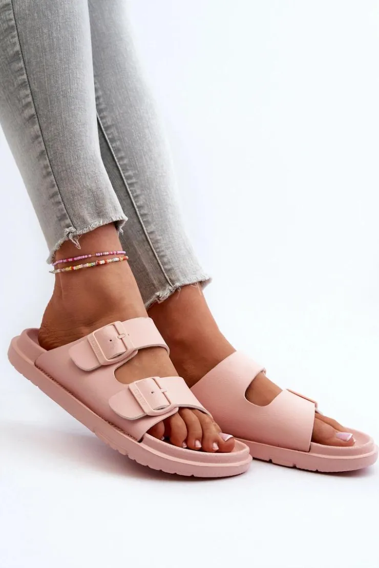 New Big Star Shoes Lekkie Piankowe Klapki Damskie Z Klamrami Big Star NN274A753 Różowe Różowy