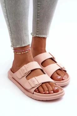 New Big Star Shoes Lekkie Piankowe Klapki Damskie Z Klamrami Big Star NN274A753 Różowe Różowy