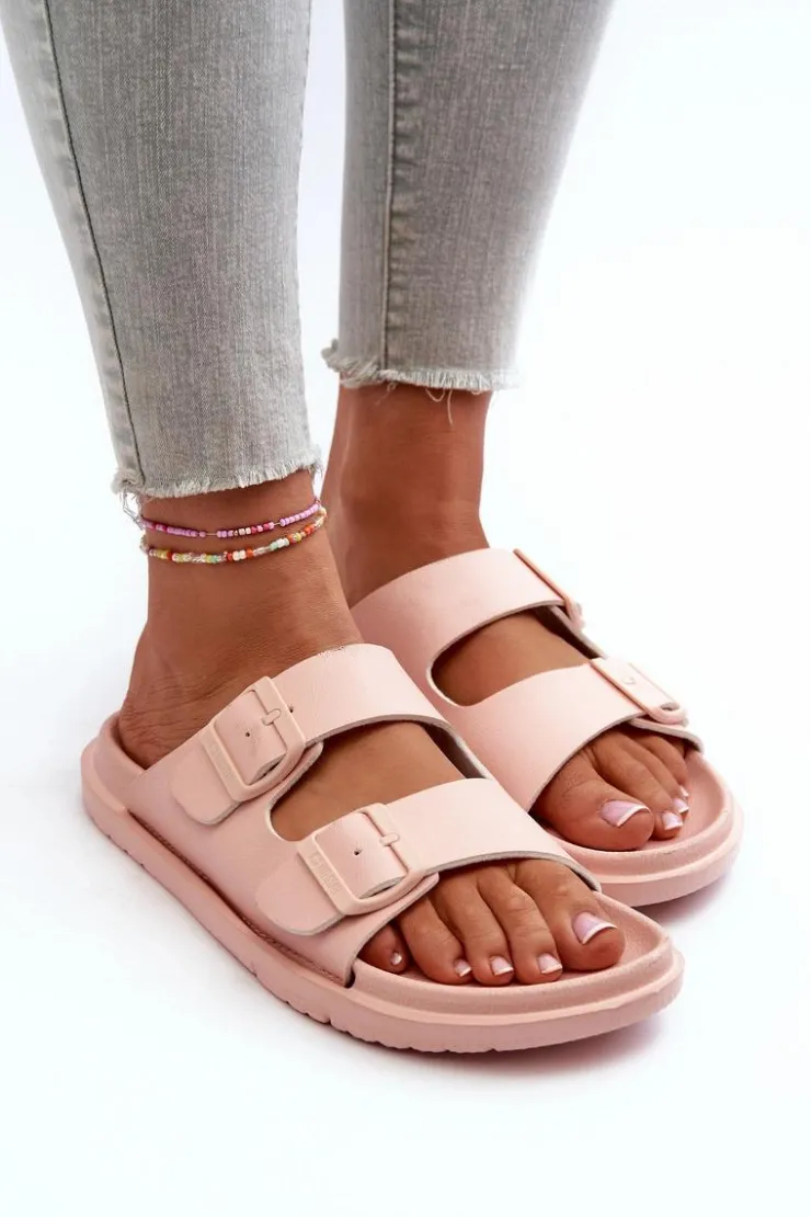 New Big Star Shoes Lekkie Piankowe Klapki Damskie Z Klamrami Big Star NN274A753 Różowe Różowy