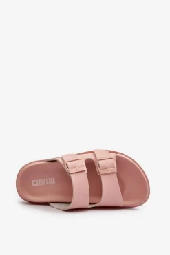 New Big Star Shoes Lekkie Piankowe Klapki Damskie Z Klamrami Big Star NN274A753 Różowe Różowy
