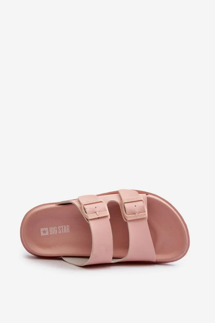 New Big Star Shoes Lekkie Piankowe Klapki Damskie Z Klamrami Big Star NN274A753 Różowe Różowy