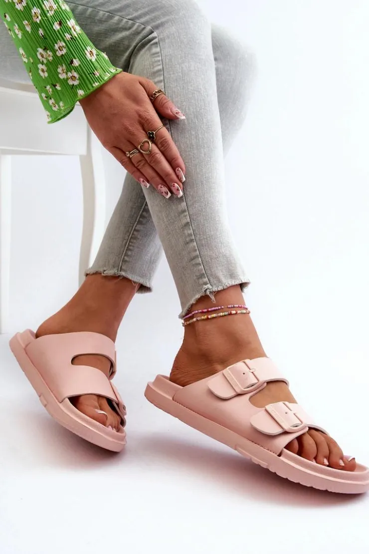 New Big Star Shoes Lekkie Piankowe Klapki Damskie Z Klamrami Big Star NN274A753 Różowe Różowy