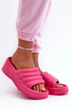 Damskie Boto Lekkie Piankowe Klapki Damskie Na Koturnie I Platformie Fuksja Tendrea