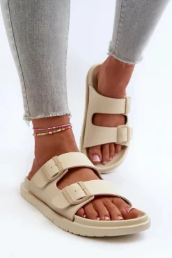 Damskie Big Star Shoes Lekkie Piankowe Klapki Damskie Z Klamrami Big Star NN274A752 Beżowe