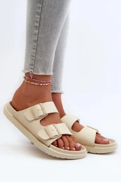 Damskie Big Star Shoes Lekkie Piankowe Klapki Damskie Z Klamrami Big Star NN274A752 Beżowe