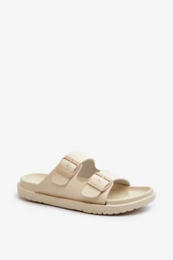 Damskie Big Star Shoes Lekkie Piankowe Klapki Damskie Z Klamrami Big Star NN274A752 Beżowe