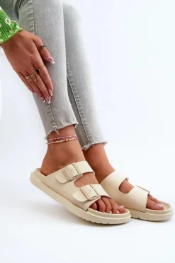 Damskie Big Star Shoes Lekkie Piankowe Klapki Damskie Z Klamrami Big Star NN274A752 Beżowe