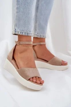 Damskie Boto Lekkie Sandały Na Platformie I Delikatnym Koturnie Ciemnobeżowe Gillifia