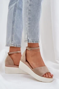 Damskie Boto Lekkie Sandały Na Platformie I Delikatnym Koturnie Ciemnobeżowe Gillifia