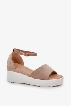 Damskie Boto Lekkie Sandały Na Platformie I Delikatnym Koturnie Ciemnobeżowe Gillifia