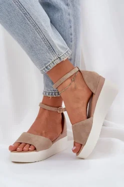 Damskie Boto Lekkie Sandały Na Platformie I Delikatnym Koturnie Ciemnobeżowe Gillifia