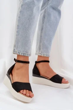 Damskie Boto Lekkie Sandały Na Platformie I Delikatnym Koturnie Czarne Gillifia