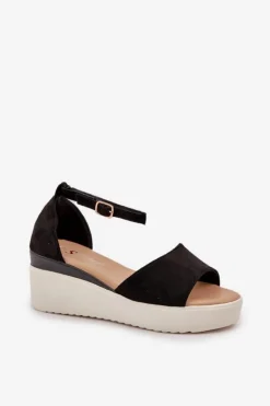 Damskie Boto Lekkie Sandały Na Platformie I Delikatnym Koturnie Czarne Gillifia