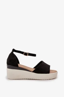 Damskie Boto Lekkie Sandały Na Platformie I Delikatnym Koturnie Czarne Gillifia