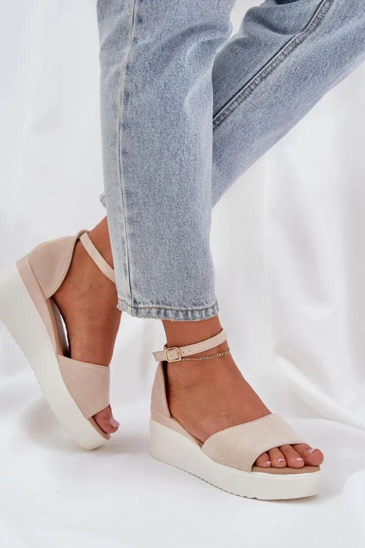 Best Boto Lekkie Sandały Na Platformie I Delikatnym Koturnie Jasnobeżowe Gillifia Beżowy